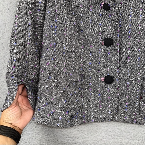 Aura Jacket Women 14 Gray Vintage Tweed Speckled Circle Blazer Office Y2K Boho - Picture 6 of 10